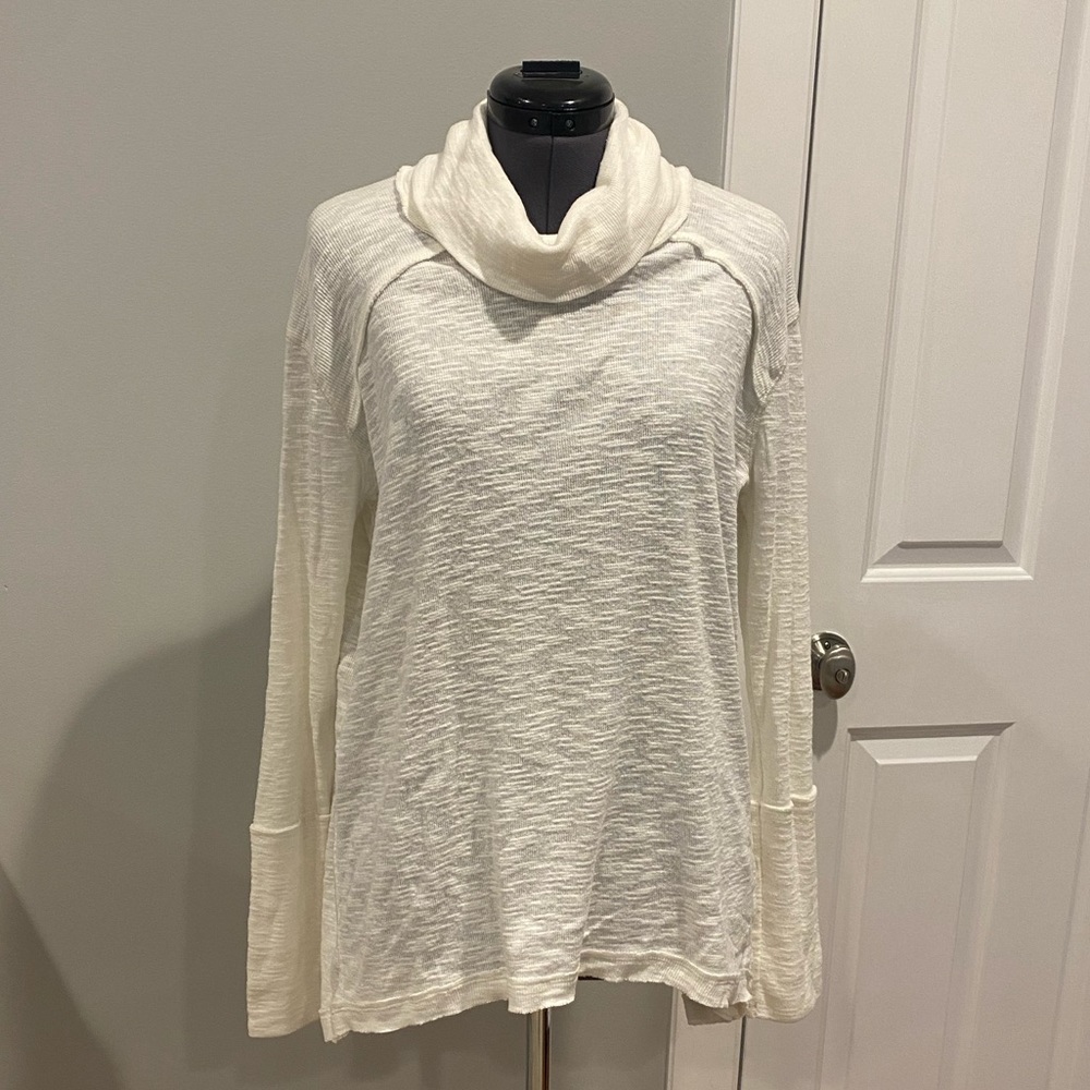 We the Free White Split Back Turtleneck Top